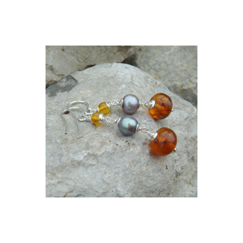 Kopie van Boucles d'oreilles ambre et biwa