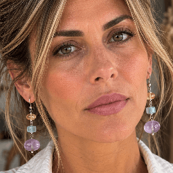 Boucles d’oreilles en pierre citrine, aigue-Marine & Améthyste – Argent 925 CREA-STONES