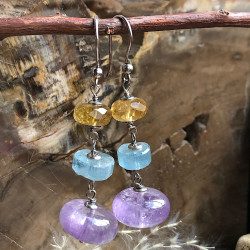 Boucles d’oreilles en pierre citrine, aigue-Marine & Améthyste – Argent 925 CREA-STONES