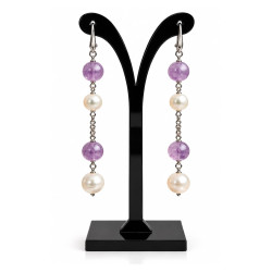 Boucles d'oreilles en PIERRE améthyste et perles biwa