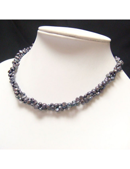 Sautoir en perles biwa noires