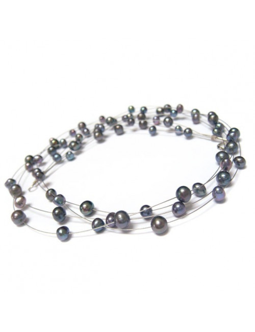 Collier en perles biwa noires