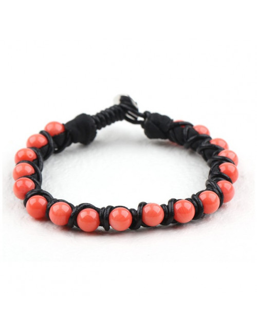 Bracelet corail rose "shamballa" 