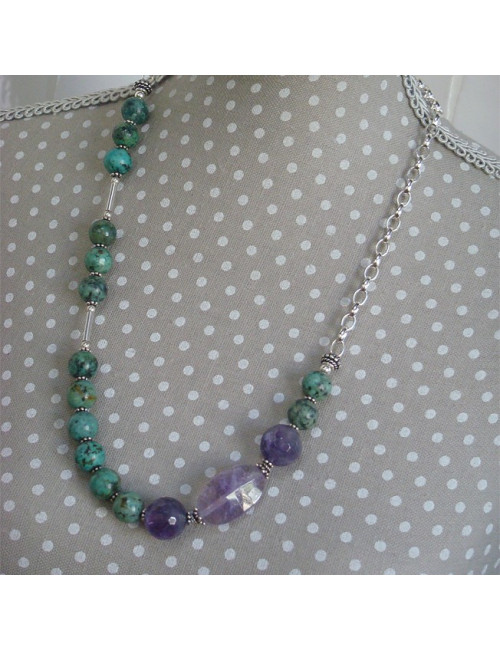 Collier améthyste et turquoise