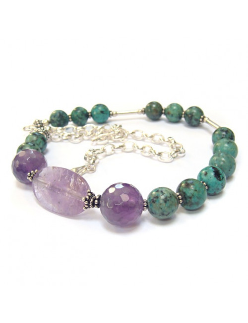 Collier améthyste et turquoise