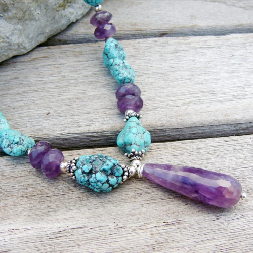 Collier turquoise et améthyste