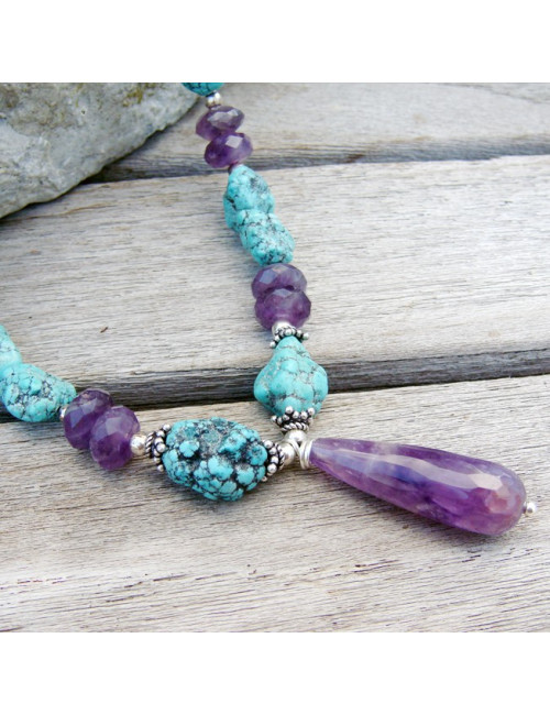 Collier turquoise et améthyste