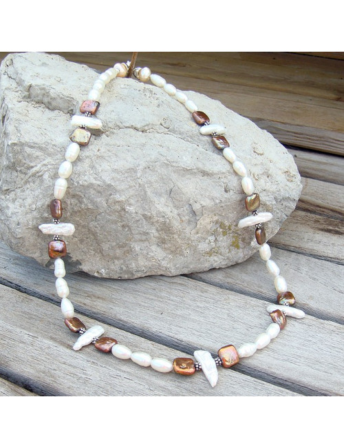 Collier en perle d'eau douce 2 tons