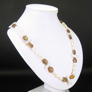 Collier en perle d'eau douce 2 tons