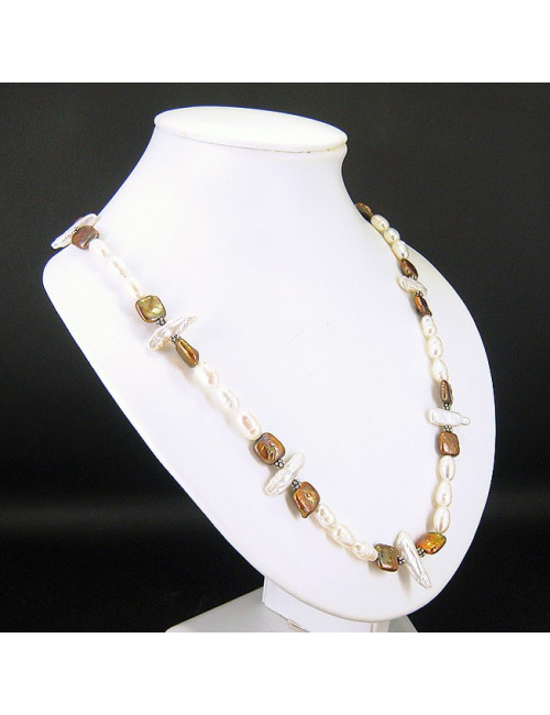 Collier en perle d'eau douce 2 tons