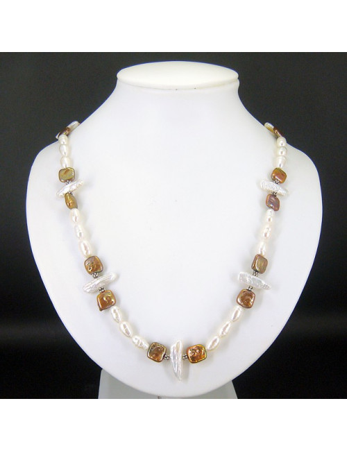 Collier en perle d'eau douce 2 tons