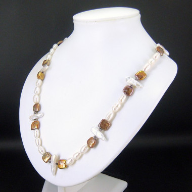 Collier en perle d'eau douce 2 tons