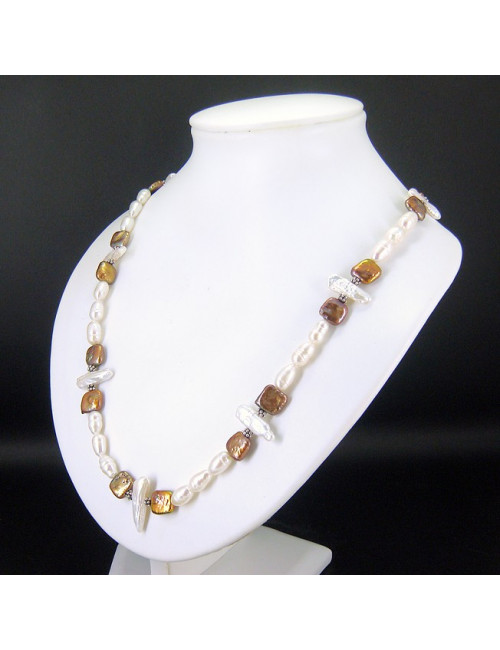 Collier en perle d'eau douce 2 tons