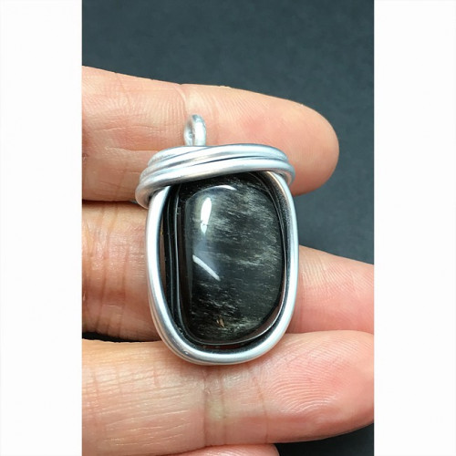 Pendentif énergétique obsidienne argentée