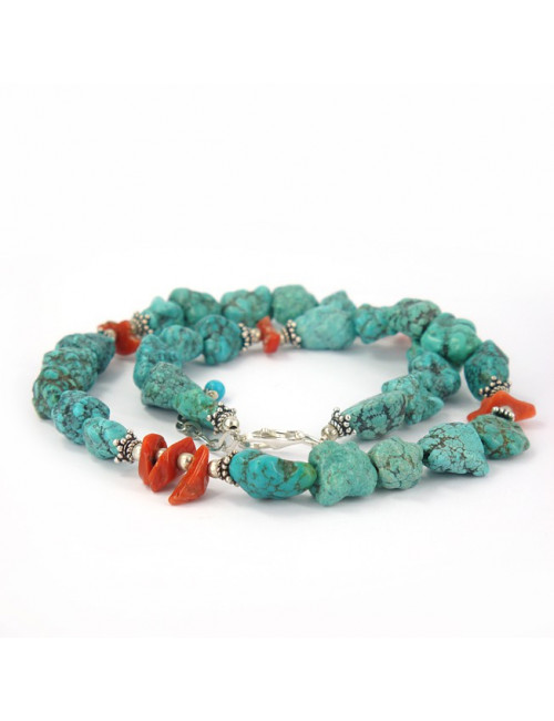 Collier turquoise et corail