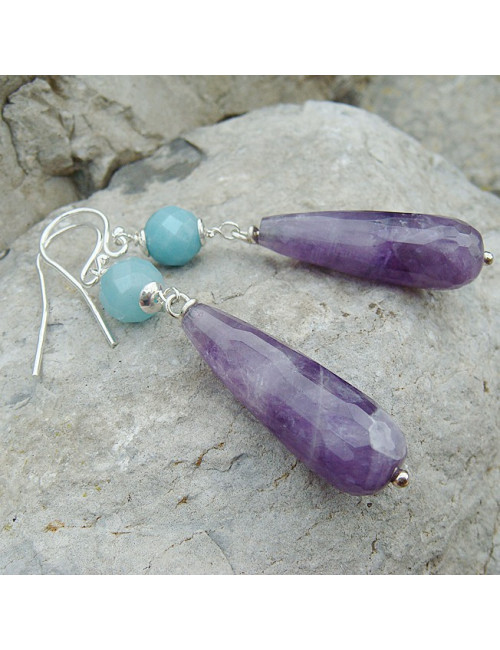 Boucles d'oreilles améthyste et amazonite