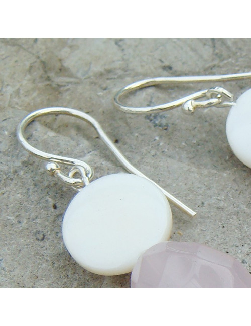 Boucles d'oreilles quartz rose, fumé et nacre