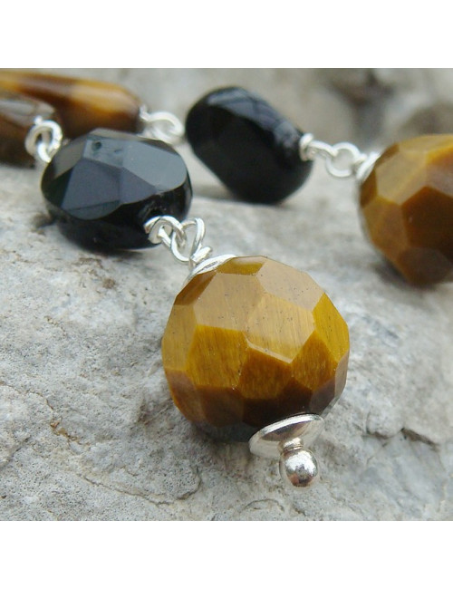 Boucles d'oreilles oeil de tigre et onyx