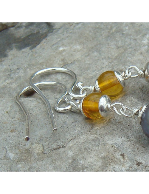 Boucles d'oreilles ambre et biwa