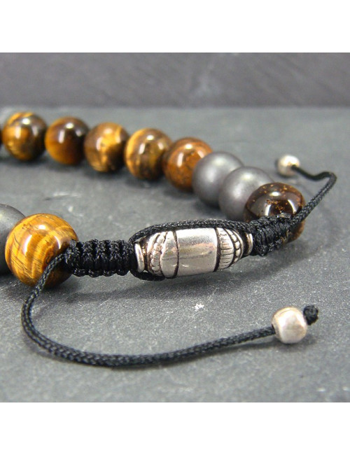 Bracelet homme oeil de tigre et hématite