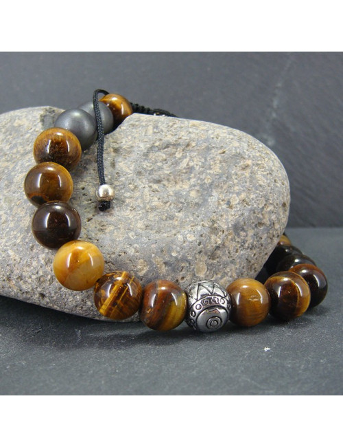 Bracelet homme oeil de tigre et hématite