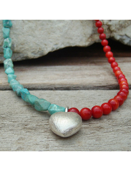 Collier turquoise et corail