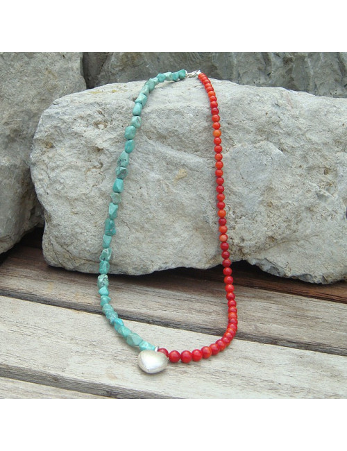 Collier turquoise et corail
