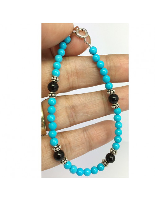 Bracelet turquoise et onyx sur argent 925