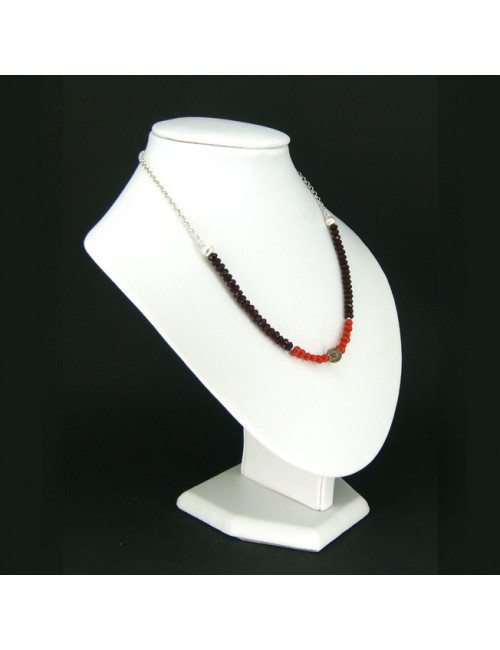 Collier chaîne grenat, corail et quartz fumé