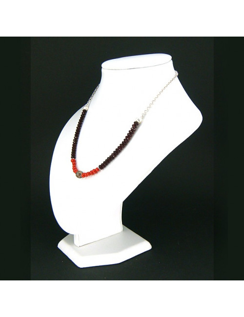 Collier chaîne grenat, corail et quartz fumé