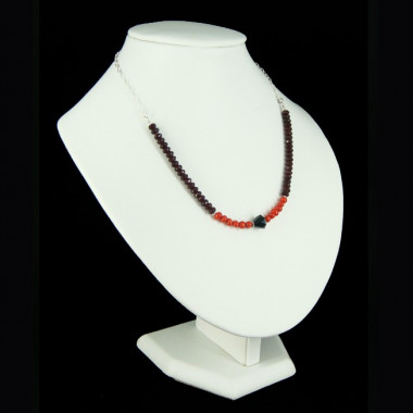 Collier chaîne grenat, corail et quartz fumé