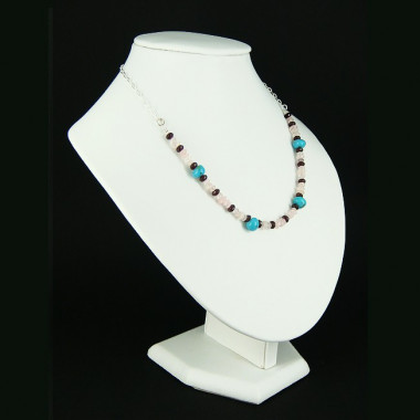 Collier chaîne grenat, corail et quartz fumé