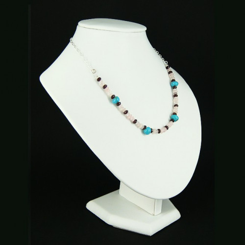 Collier chaîne grenat, quartz rose et turquoise