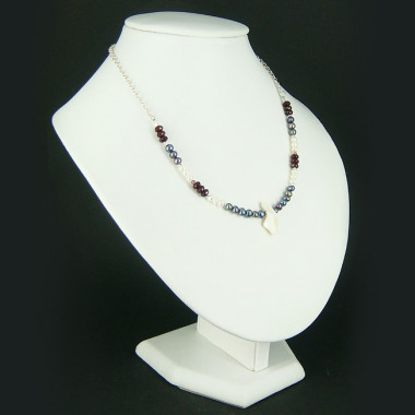 Collier chaîne grenat, corail et quartz fumé