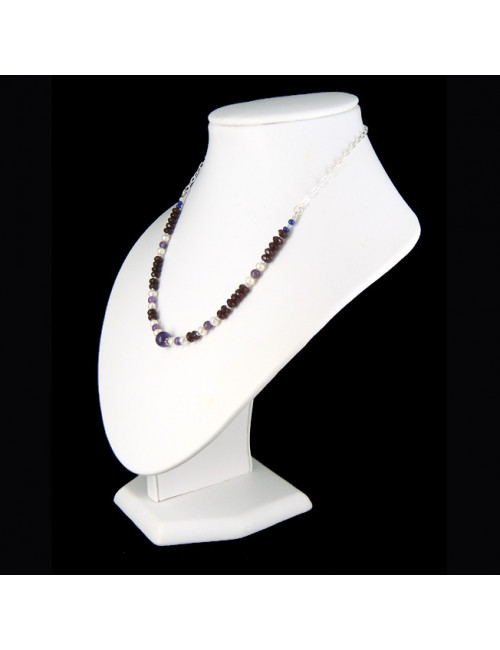 Collier chaîne grenat, perles d'eau douce et améthyste