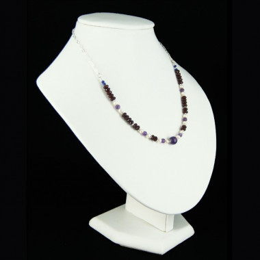 Collier chaîne grenat, corail et quartz fumé