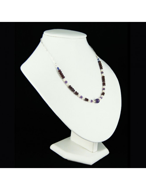 Collier chaîne grenat, perles d'eau douce et améthyste