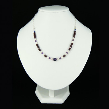 Collier chaîne grenat, corail et quartz fumé