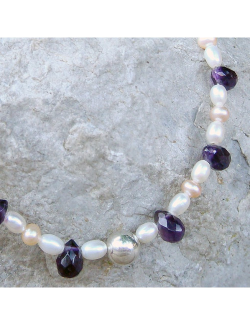 Collier chaîne perles d'eau douce et améthyste