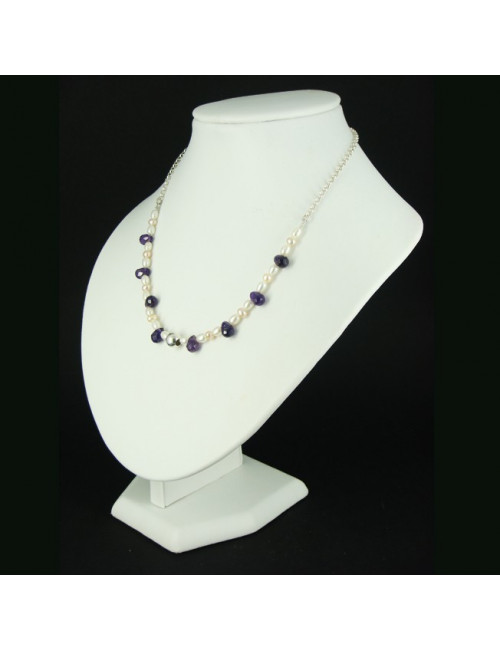 Collier chaîne perles d'eau douce et améthyste