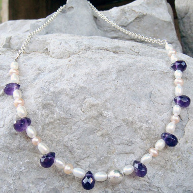 Collier chaîne grenat, corail et quartz fumé