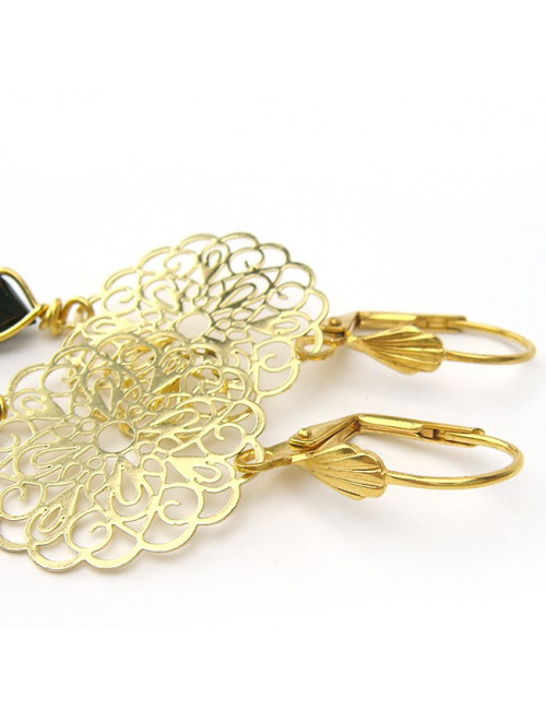 Boucles d'oreilles onyx et plaqué or