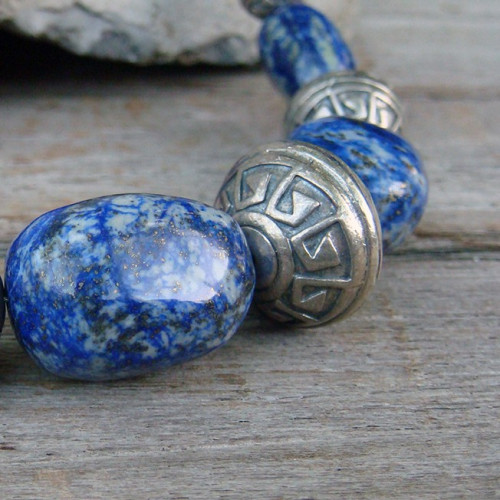 Collier Lapis-lazuli Et Cristal De Roche En Argent 925 - Longueur 44 Cm, Pierres Argentées