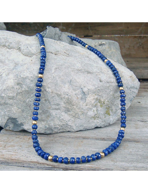 Collier lapis lazuli facetté et plaqué or