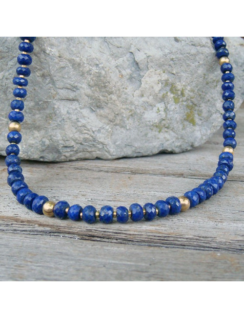 Collier lapis lazuli facetté et plaqué or