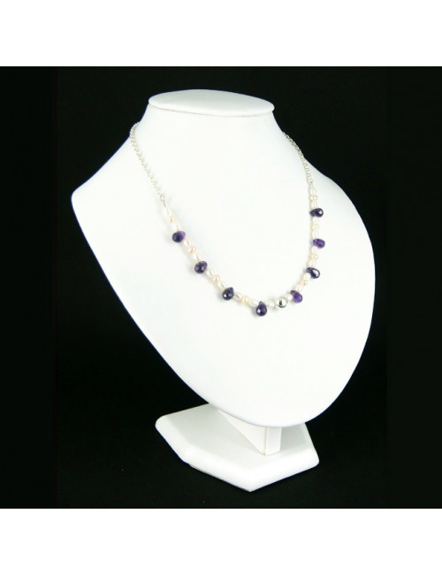 Collier chaîne perles d'eau douce et améthyste