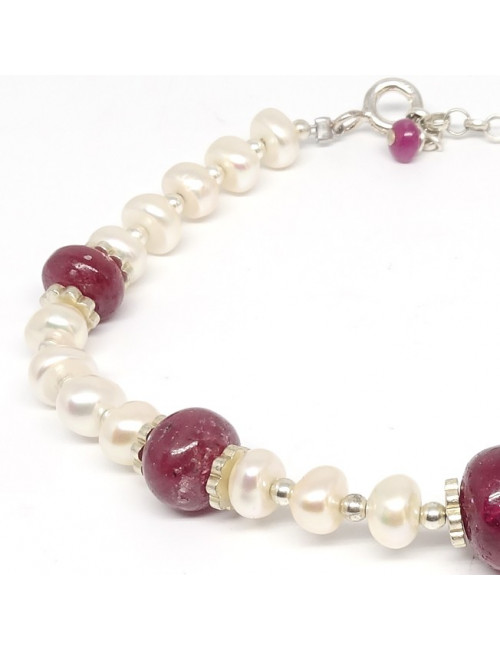 Bracelet en perles biwa et véritable rubis