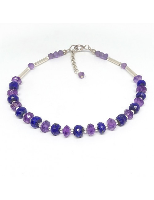 Bracelet lapis lazuli et améthyste facettés et argent 925