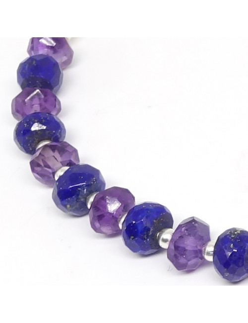 Bracelet lapis lazuli et améthyste facettés et argent 925