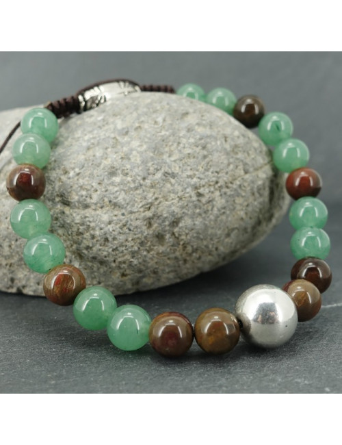 Bracelet homme aventurine et bois fossile